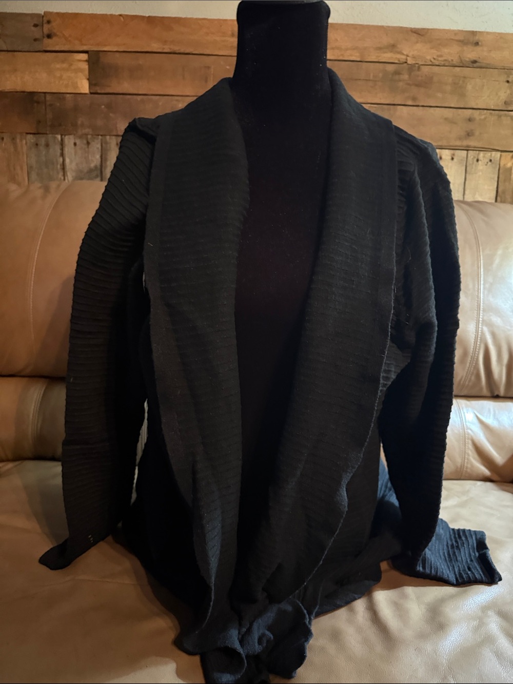 Cyrus Black Ribbed Open-Front Shawl Collar Cardigan